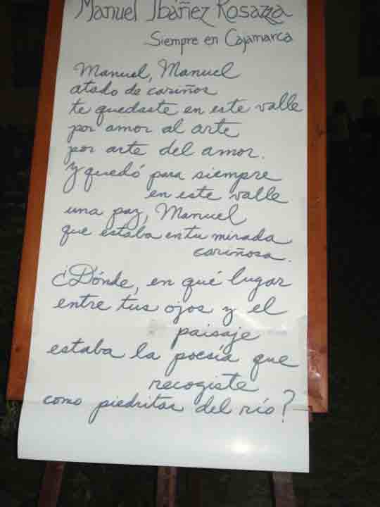 Cartel con el Poema al poeta Cajamarquino Manuel Iba�ez Rosazza. Cajamarca, Octubre del 2006.